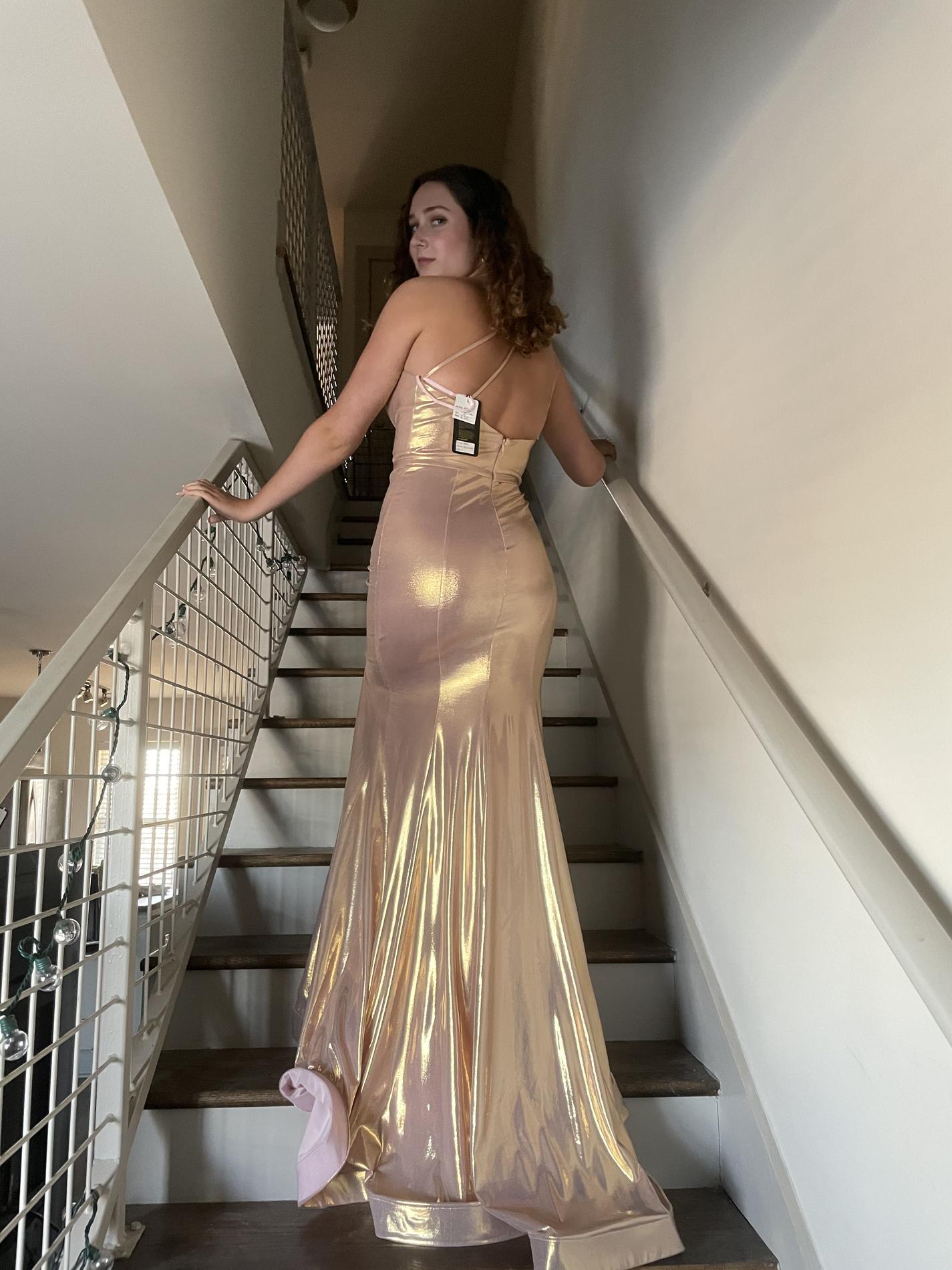 Size 4 Prom One Shoulder Rose Gold Side Slit Dress on Queenly
