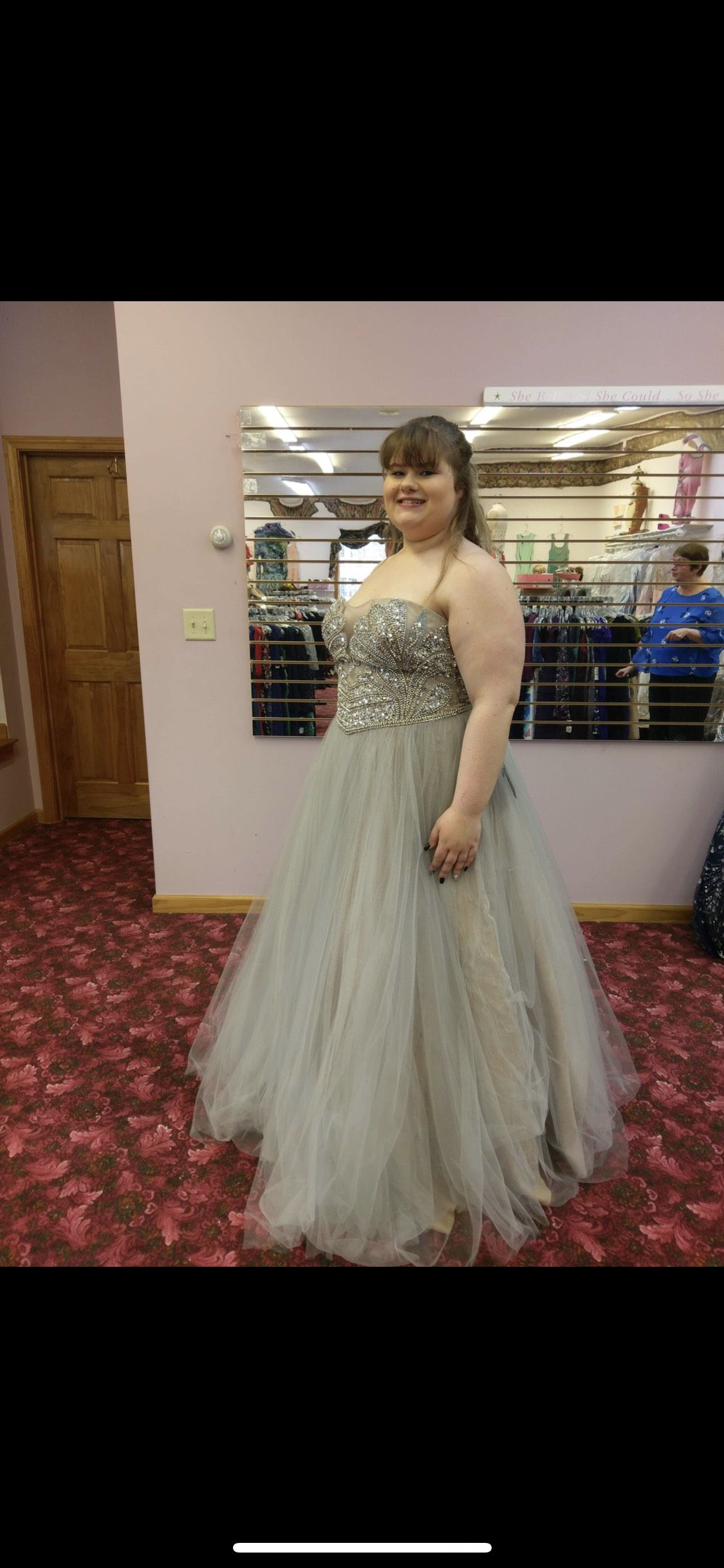 Plus Size 18 Silver Ball Gown on Queenly