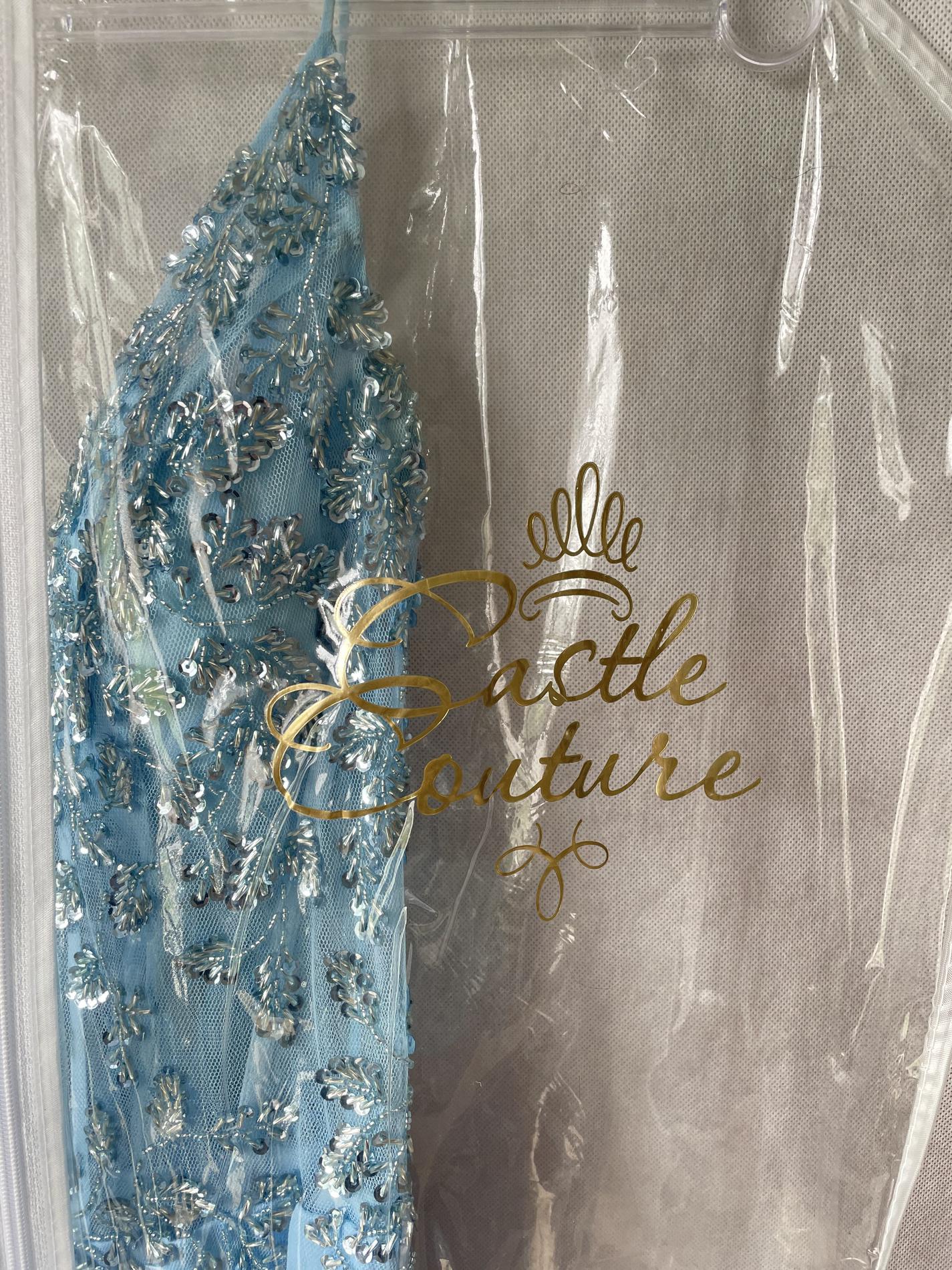 Castle Couture Size 2 Prom Plunge Sheer Light Blue Cocktail Dress on Queenly