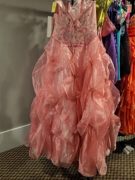 Style Madison James Q040 Size 12 Prom Strapless Sequined Light Pink Ball Gown on Queenly