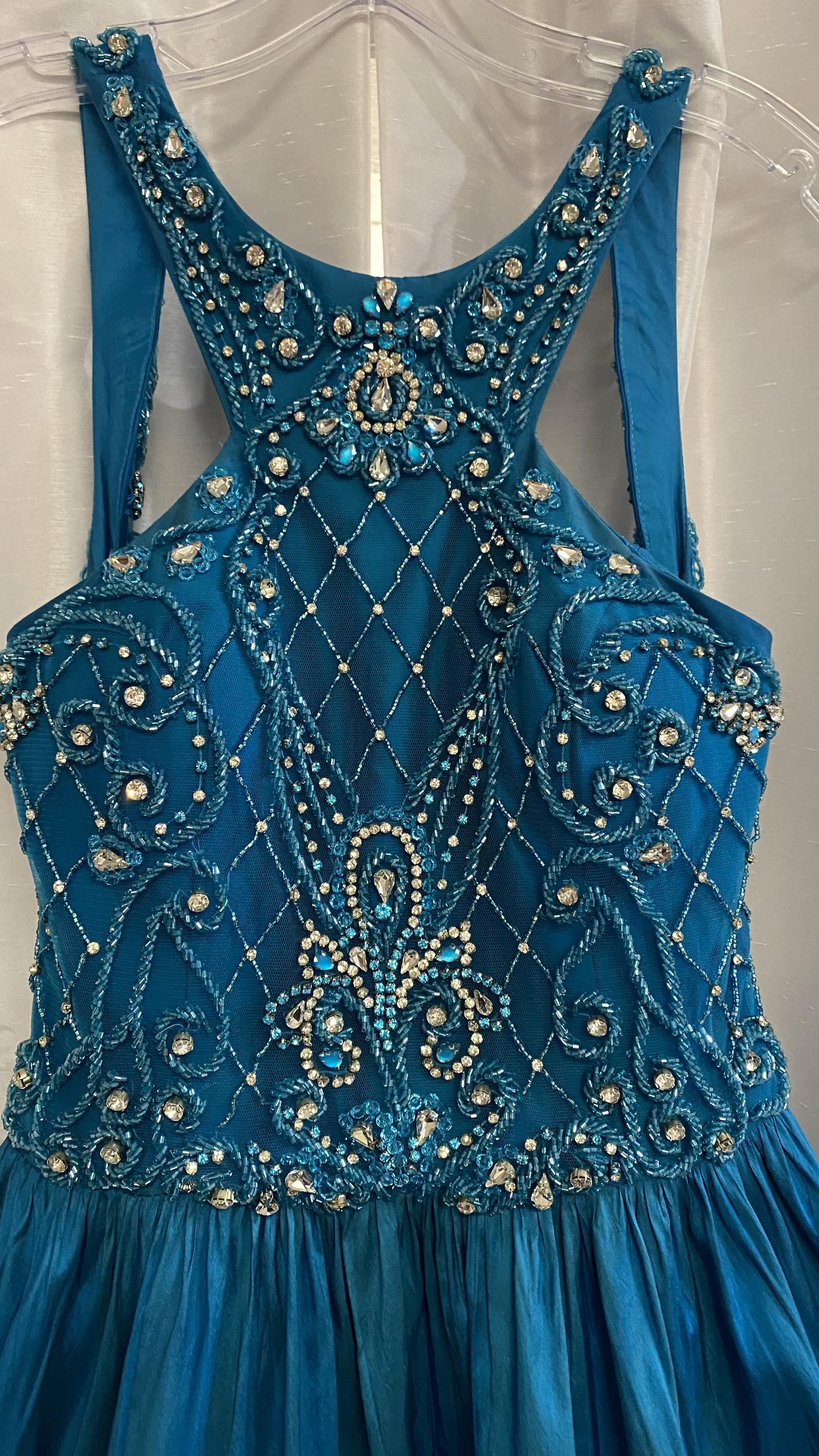 Jovani Size 4 Prom Halter Sequined Blue Ball Gown on Queenly