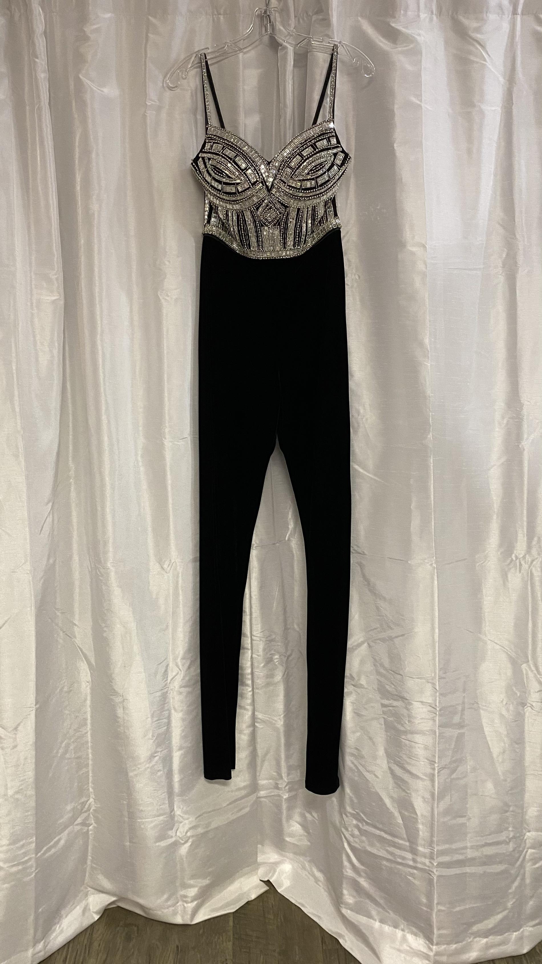 Size 6 Fun Fashion Velvet Black Formal Jumpsuit on Queenly