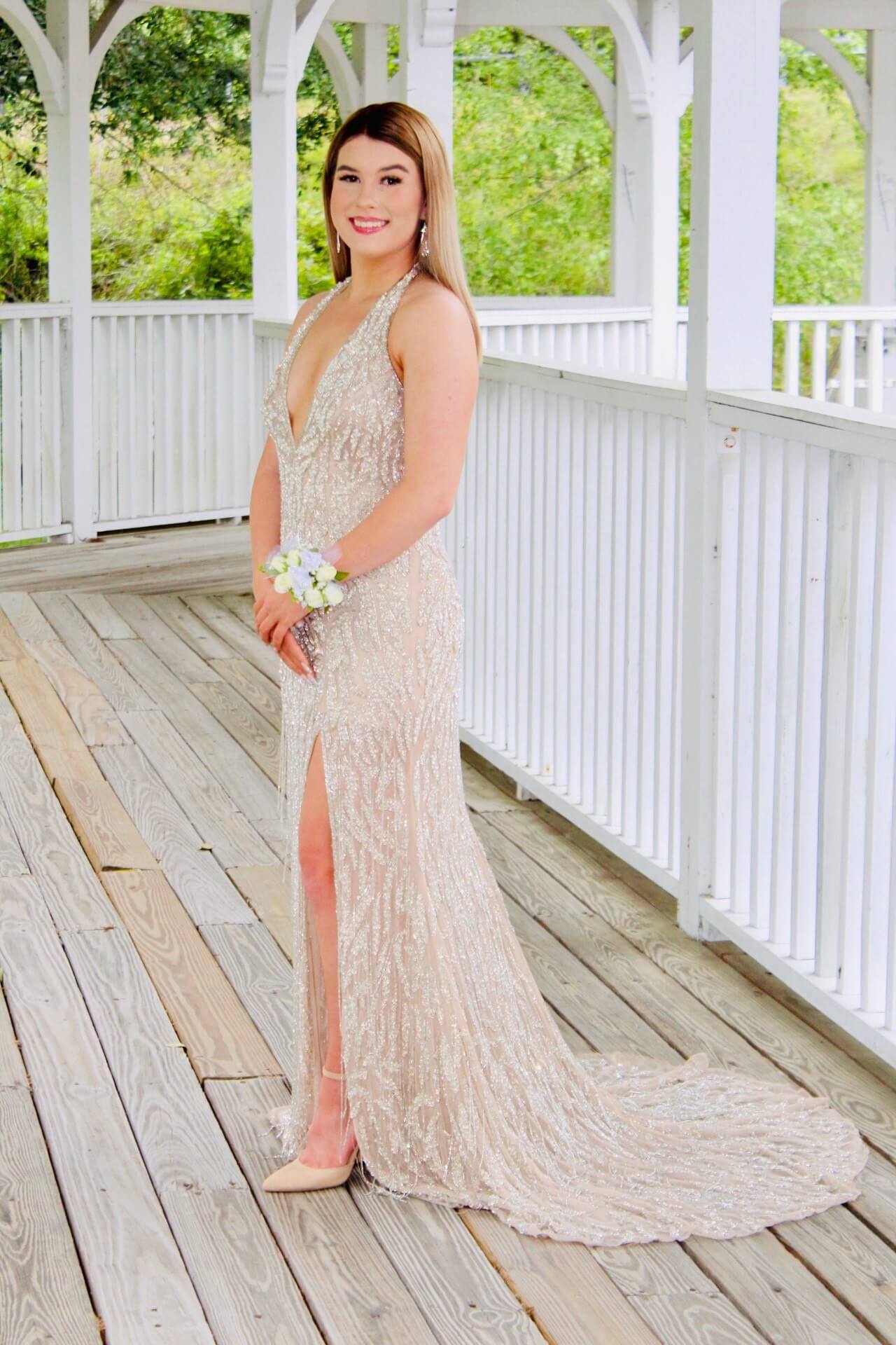 Style 52326 Size 2 Prom Nude Side Slit Dress on Queenly
