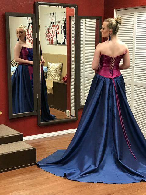 Larissa Couture LV Size 8 Strapless Satin Royal Blue Side Slit Dress on Queenly