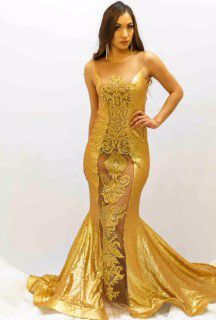 Larissa Couture LV Size 4 Pageant Lace Gold Mermaid Dress on Queenly