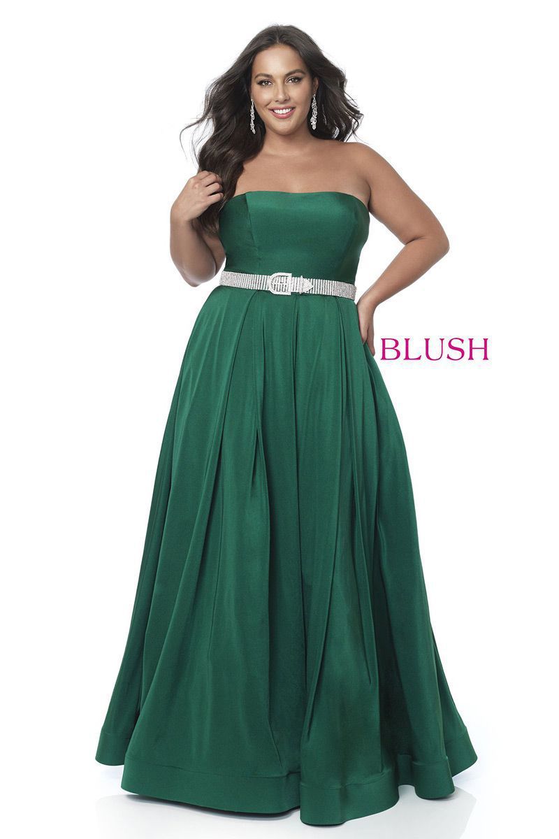 Style 11960W Blush Prom Green Size 20 Jersey Strapless Silk Plus Size A-line Dress on Queenly