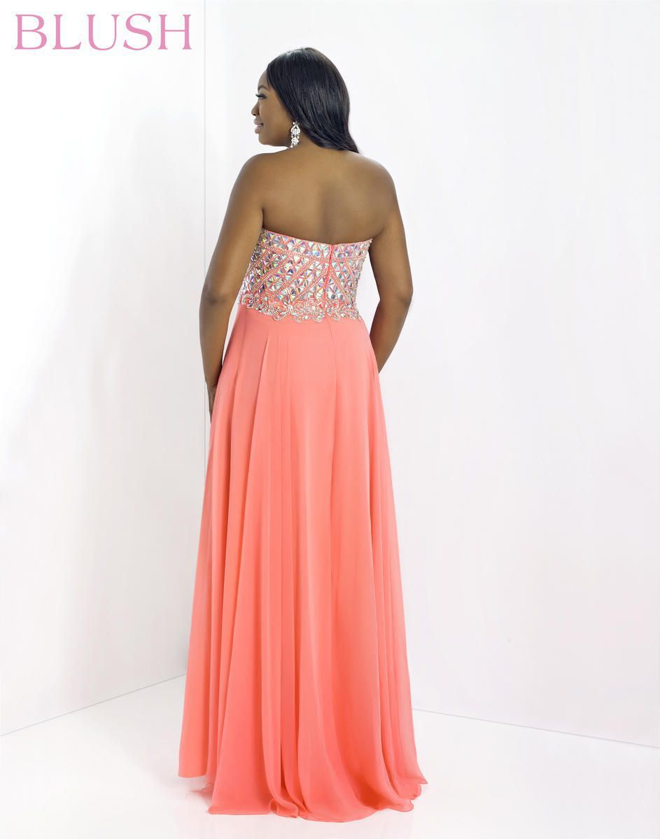 Style 9758W Blush Prom Plus Size 22 Prom Strapless Sequined Coral A-line Dress on Queenly