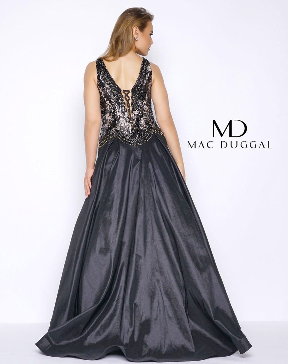Style 77181F Mac Duggal Black Size 16 V Neck Ball Gown Plus Size Flare A-line Dress on Queenly