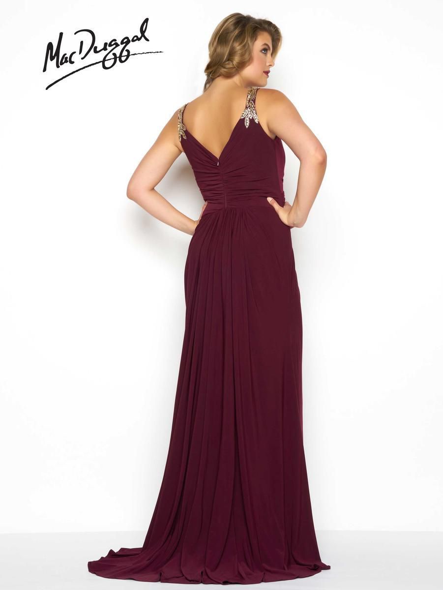 Style 65982F Mac Duggal Plus Size 16 Prom Plunge Burgundy Red Side Slit Dress on Queenly