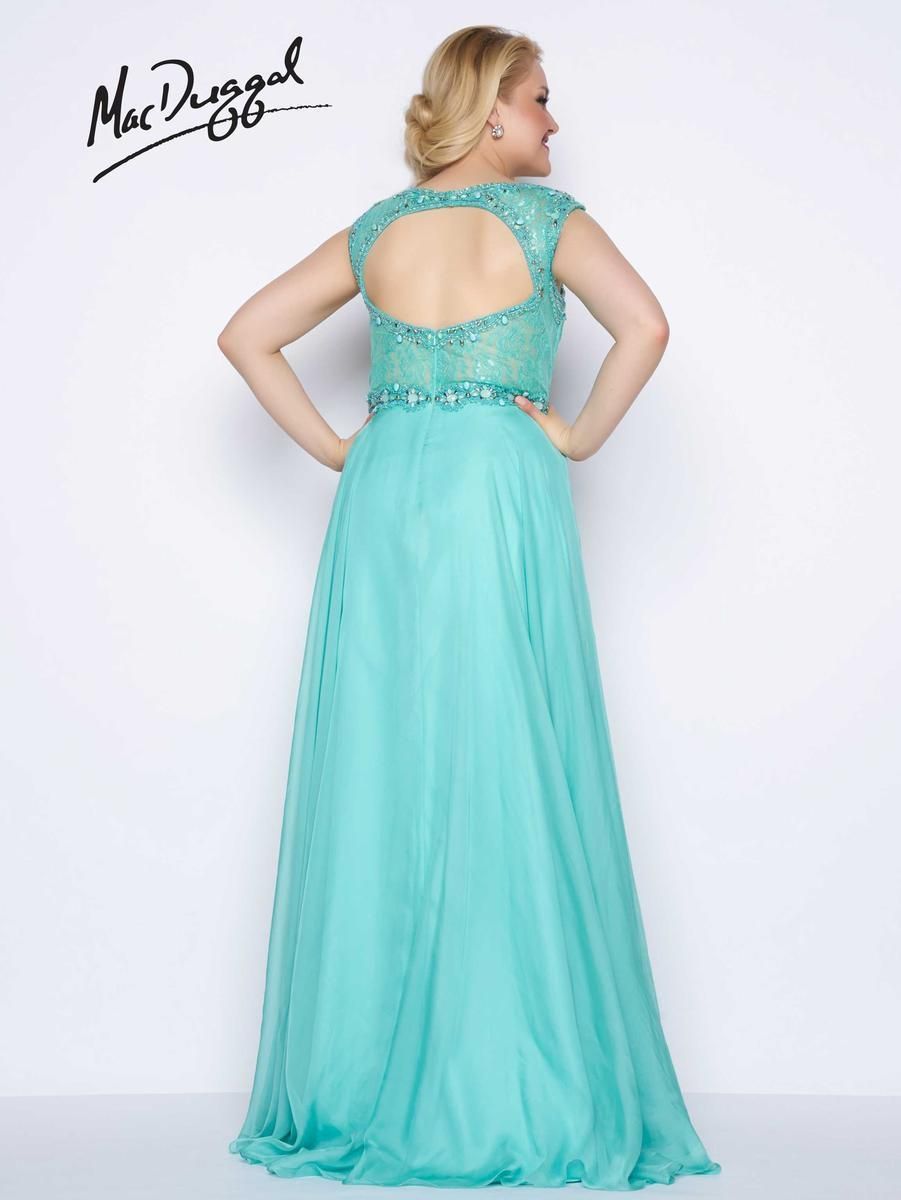 Style 77169F Mac Duggal Plus Size 22 Prom Plunge Sheer Light Green Floor Length Maxi on Queenly