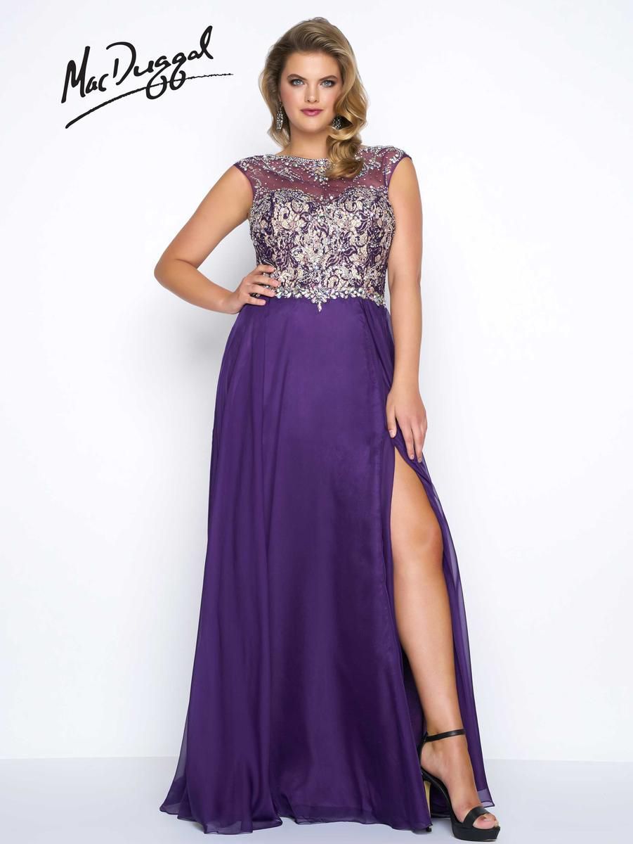 Style 11102F Mac Duggal Size 14 Prom Cap Sleeve Sequined Purple Side Slit Dress on Queenly