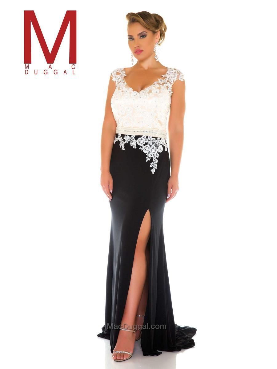 Style 77007F Mac Duggal Black Size 30 Tall Height Plus Size Side slit Dress on Queenly