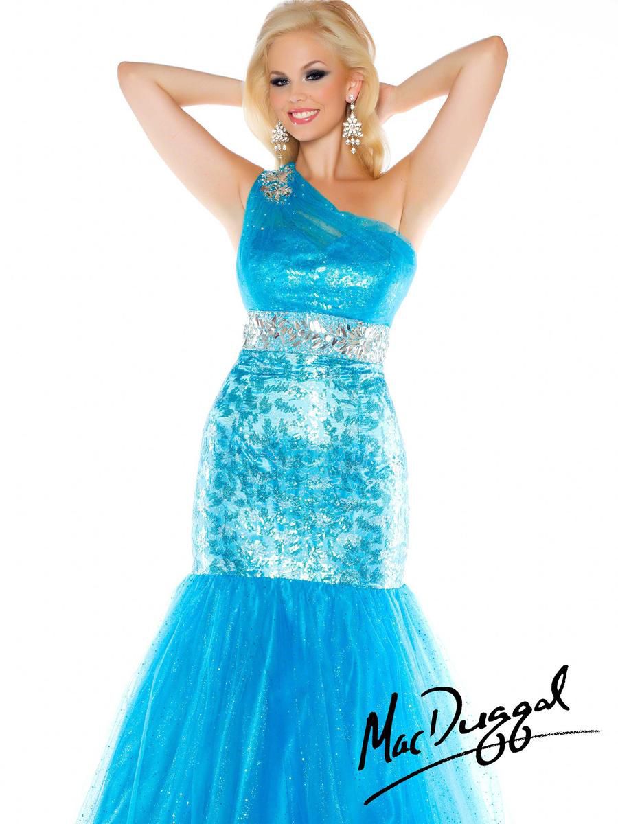 Style 76461F Mac Duggal Blue Size 20 Tall Height One Shoulder Plus Size Mermaid Dress on Queenly