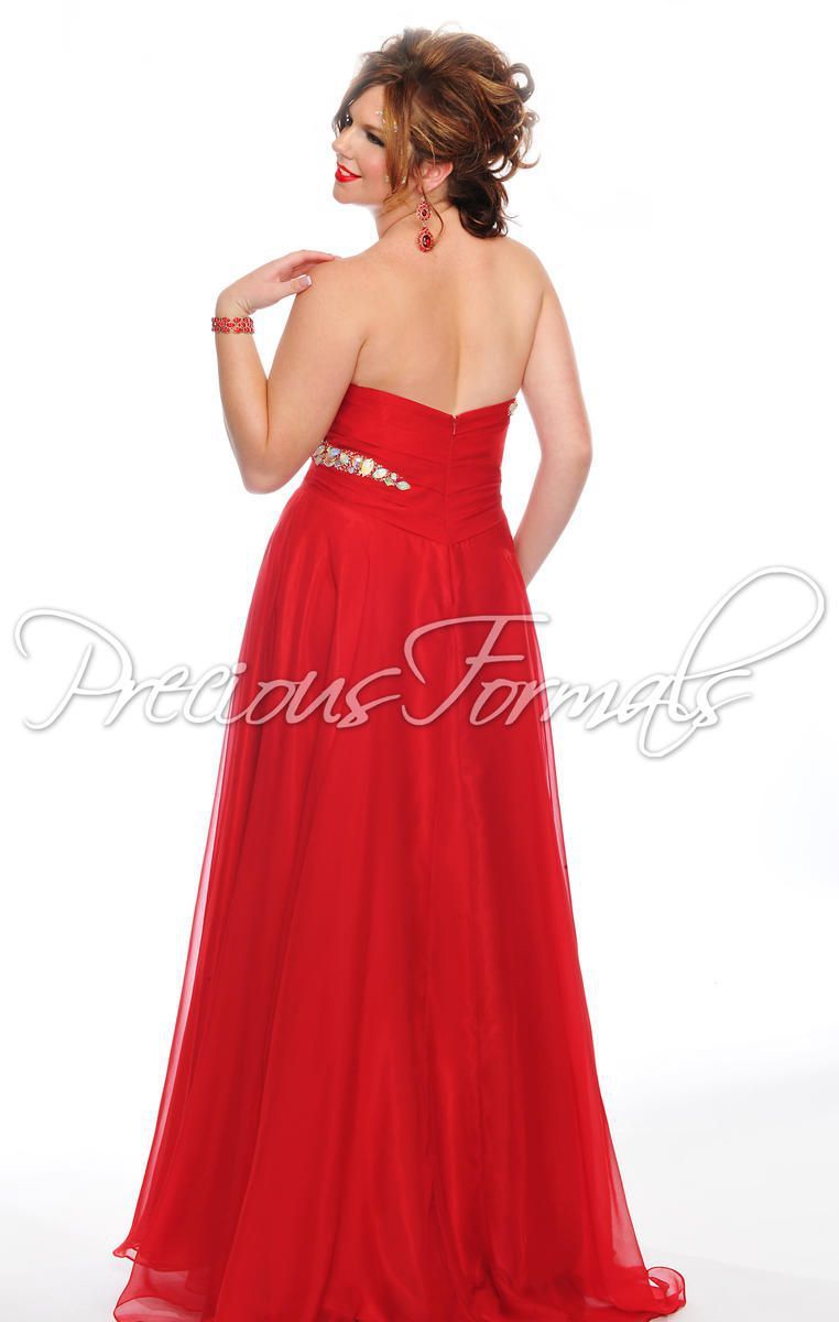 Style W52032 Precious Formals Red Size 22 Tall Height Strapless Plus Size Side slit Dress on Queenly