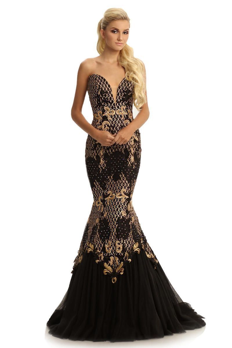 Style 9001 Johnathan Kayne Size 12 Prom Sequined Black Mermaid Dress on Queenly
