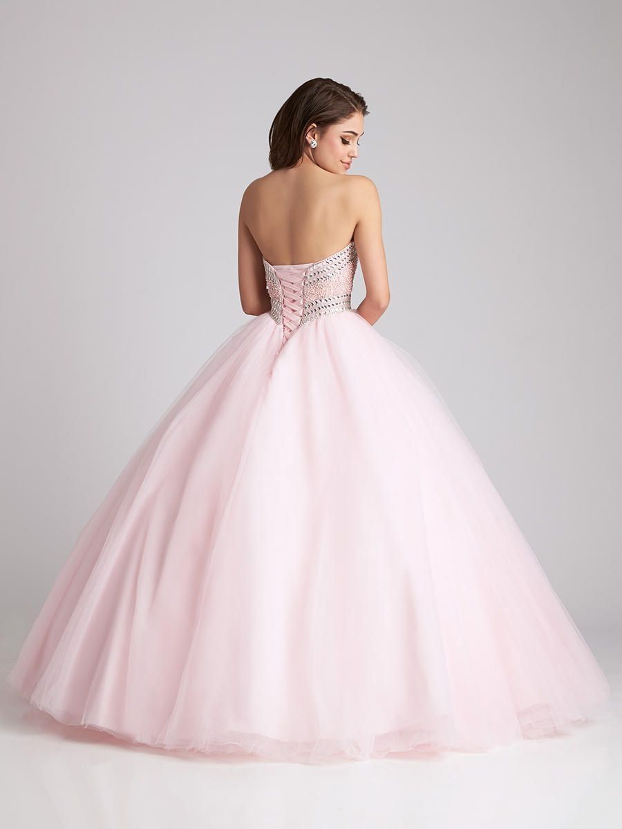 Style Q532 Allure Size 4 Pageant Strapless Sequined Light Pink Ball Gown on Queenly