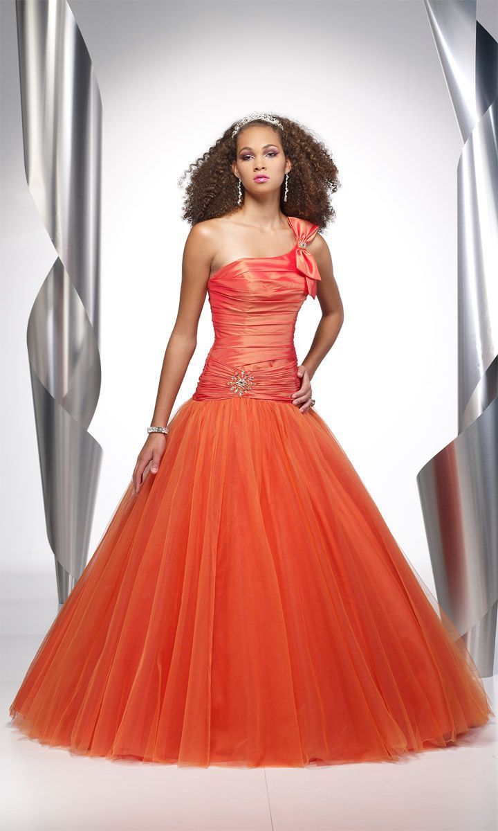 Style 9063 Alyce Paris Size 4 Prom One Shoulder Orange Ball Gown on Queenly
