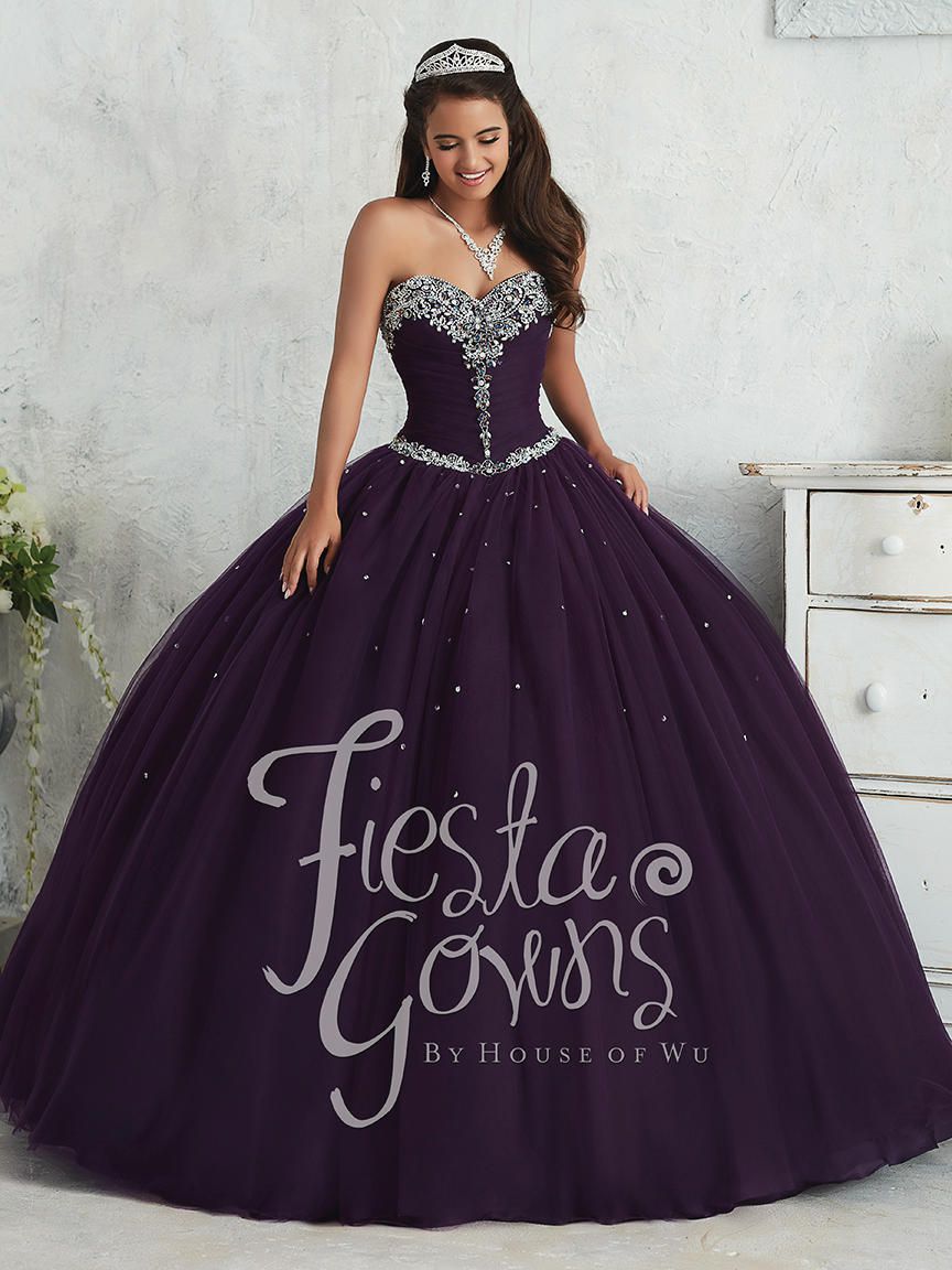 Style 56310 House of Wu Fiesta Size 14 Strapless Lace Purple Ball Gown on Queenly