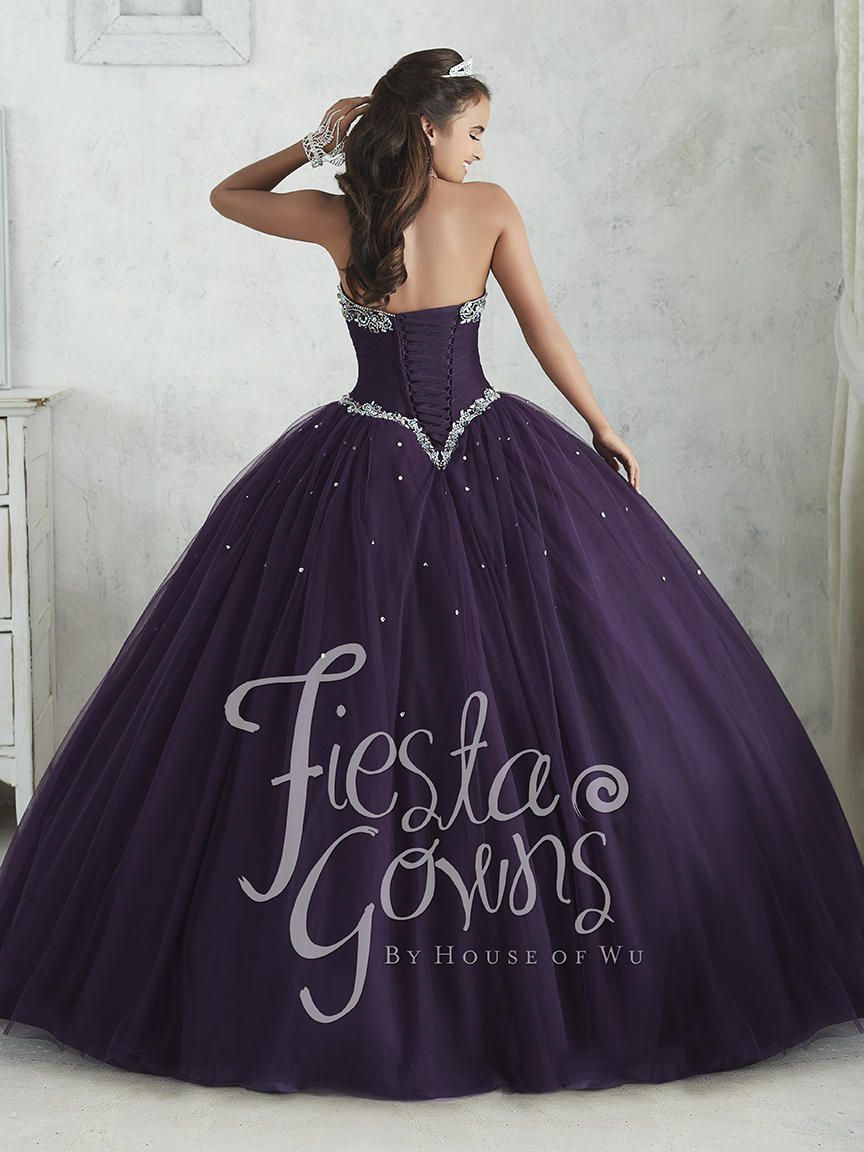 Style 56310 House of Wu Fiesta Size 4 Strapless Lace Purple Ball Gown on Queenly