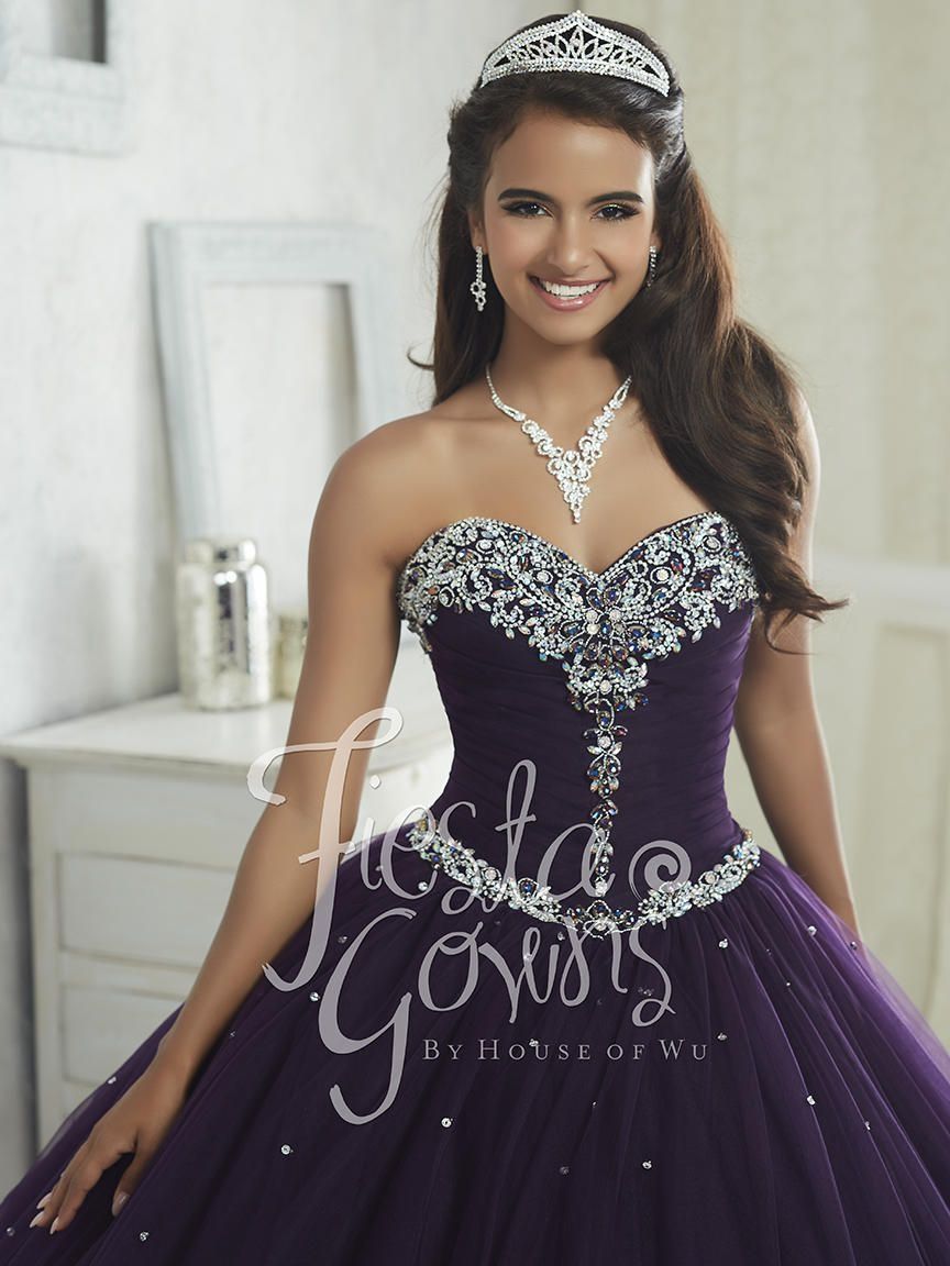 Style 56310 House of Wu Fiesta Purple Size 4 Strapless Quinceanera Tulle Ball gown on Queenly