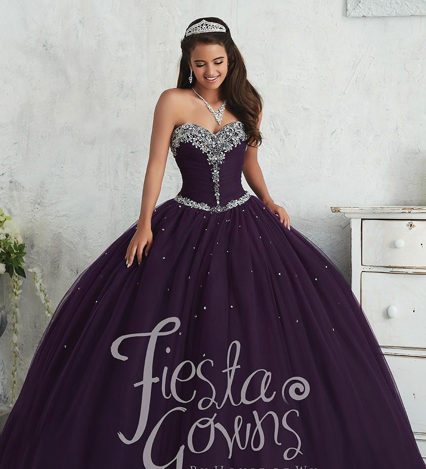 Style 56310 House of Wu Fiesta Purple Size 4 Strapless Quinceanera Tulle Ball gown on Queenly