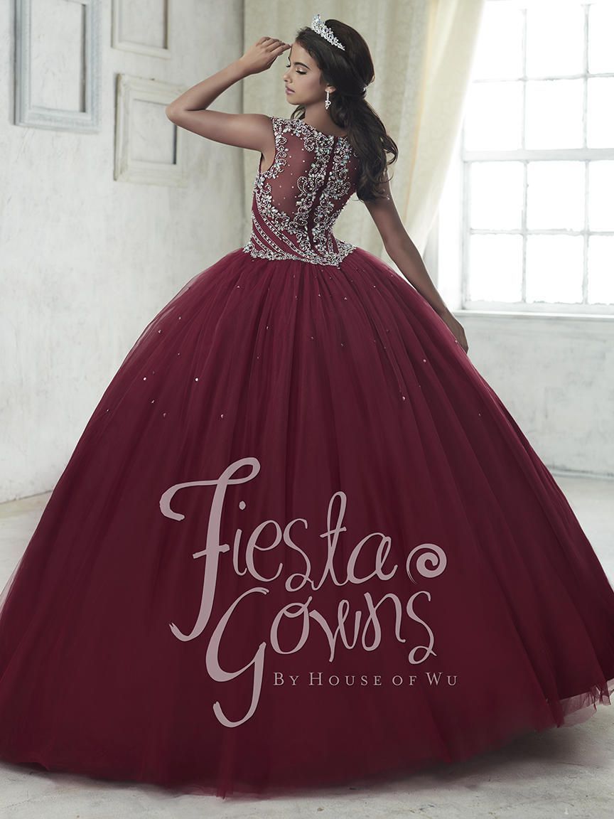 Style 56312 House of Wu Fiesta Size 6 Strapless Burgundy Red Ball Gown on Queenly