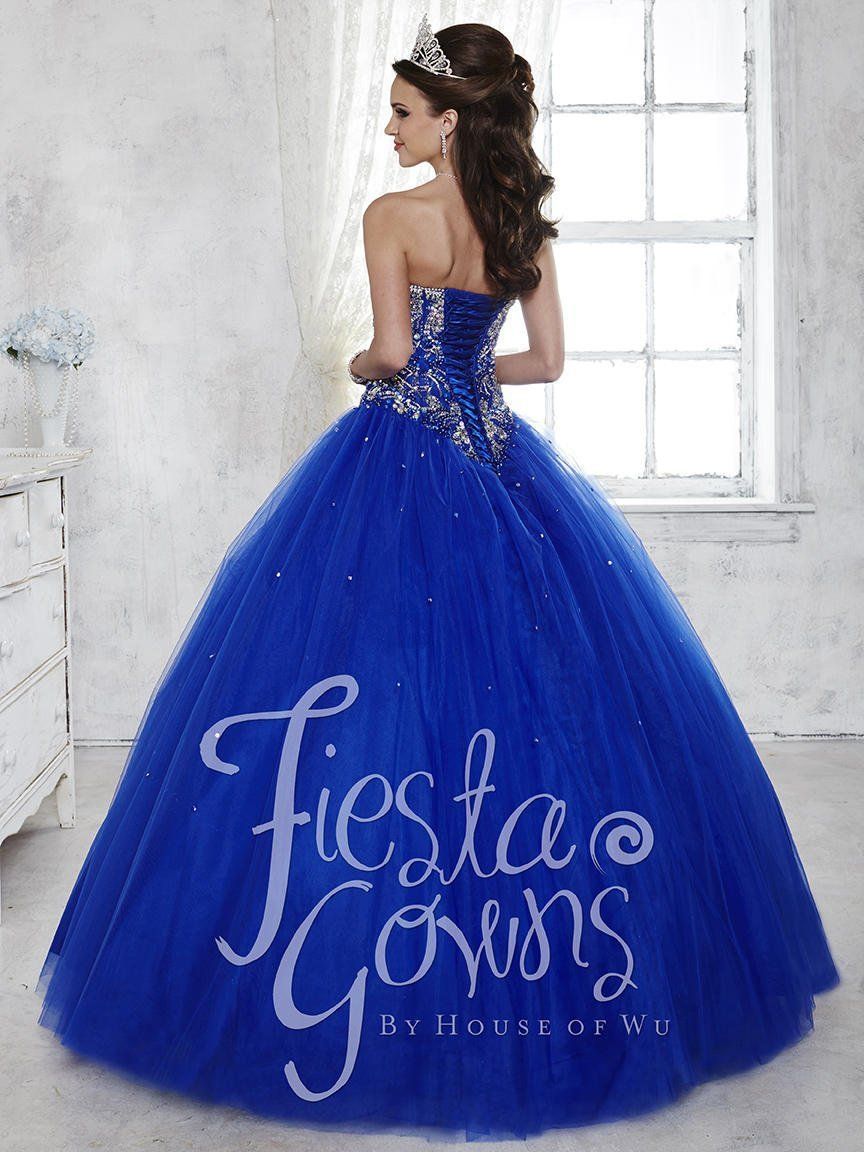 Style 56281 House of Wu Fiesta Size 8 Pageant Strapless Sequined Royal Blue Ball Gown on Queenly