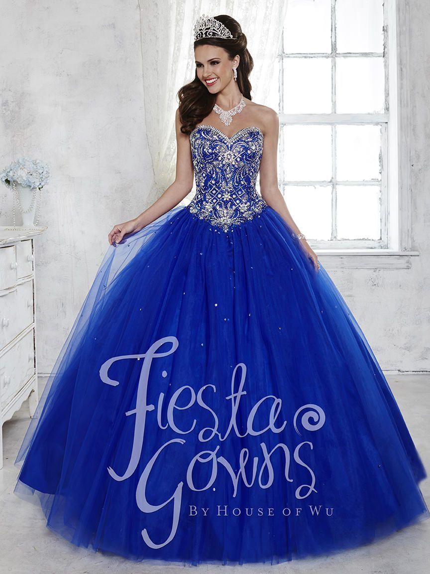 Style 56281 House of Wu Fiesta Size 8 Pageant Strapless Sequined Royal Blue Ball Gown on Queenly