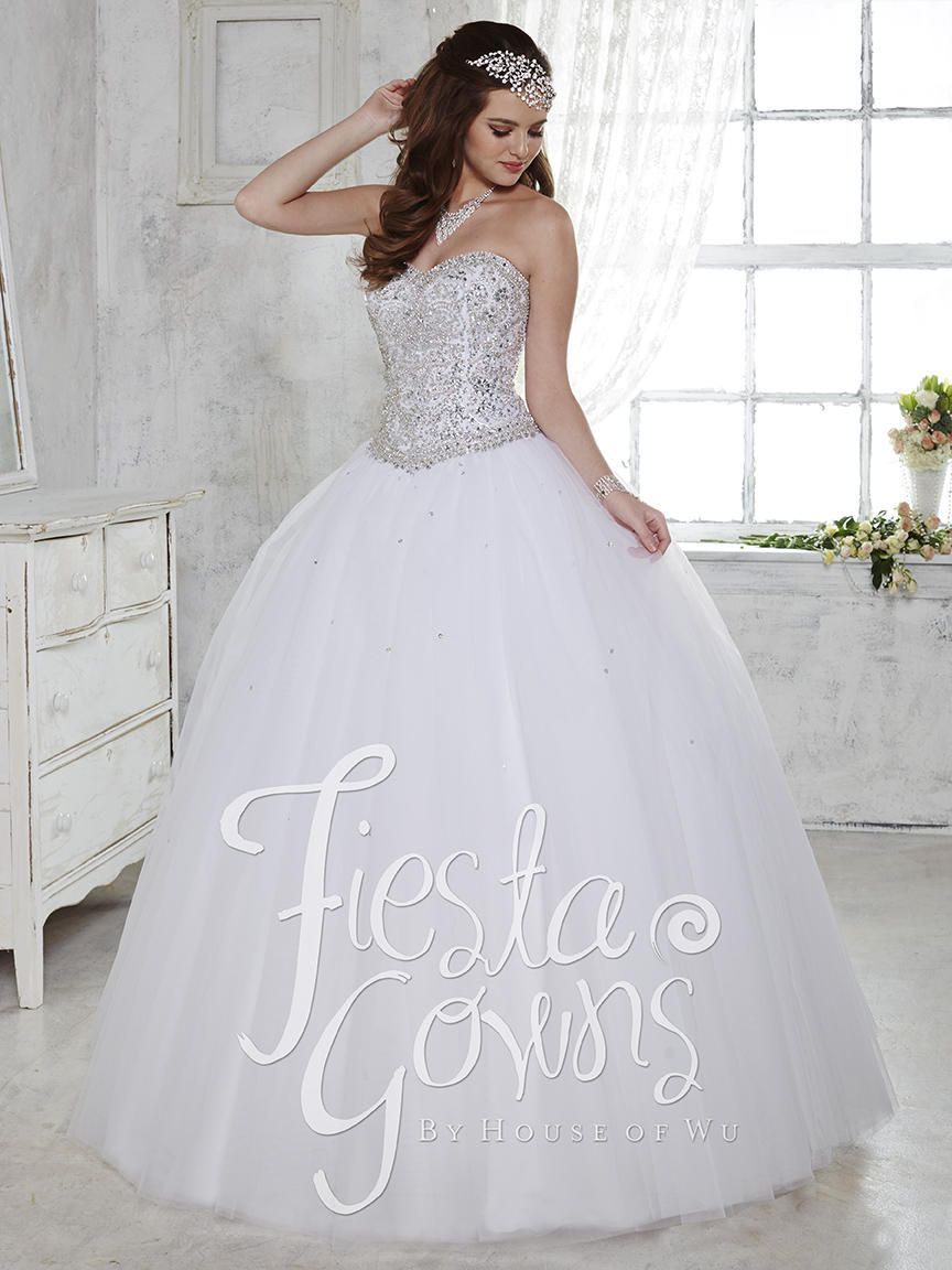 Style 56276 House of Wu Fiesta Size 14 Strapless Lace White Ball Gown on Queenly