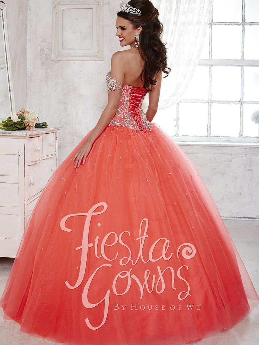 Style 56283 House of Wu Fiesta Size 2 Strapless Coral Ball Gown on Queenly