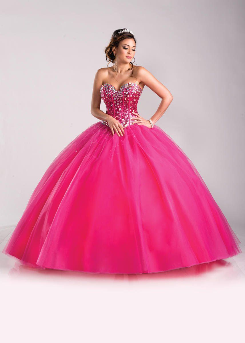 Style Q15250 Karishma Creations Size 2 Pageant Strapless Sequined Hot Pink Ball Gown on Queenly