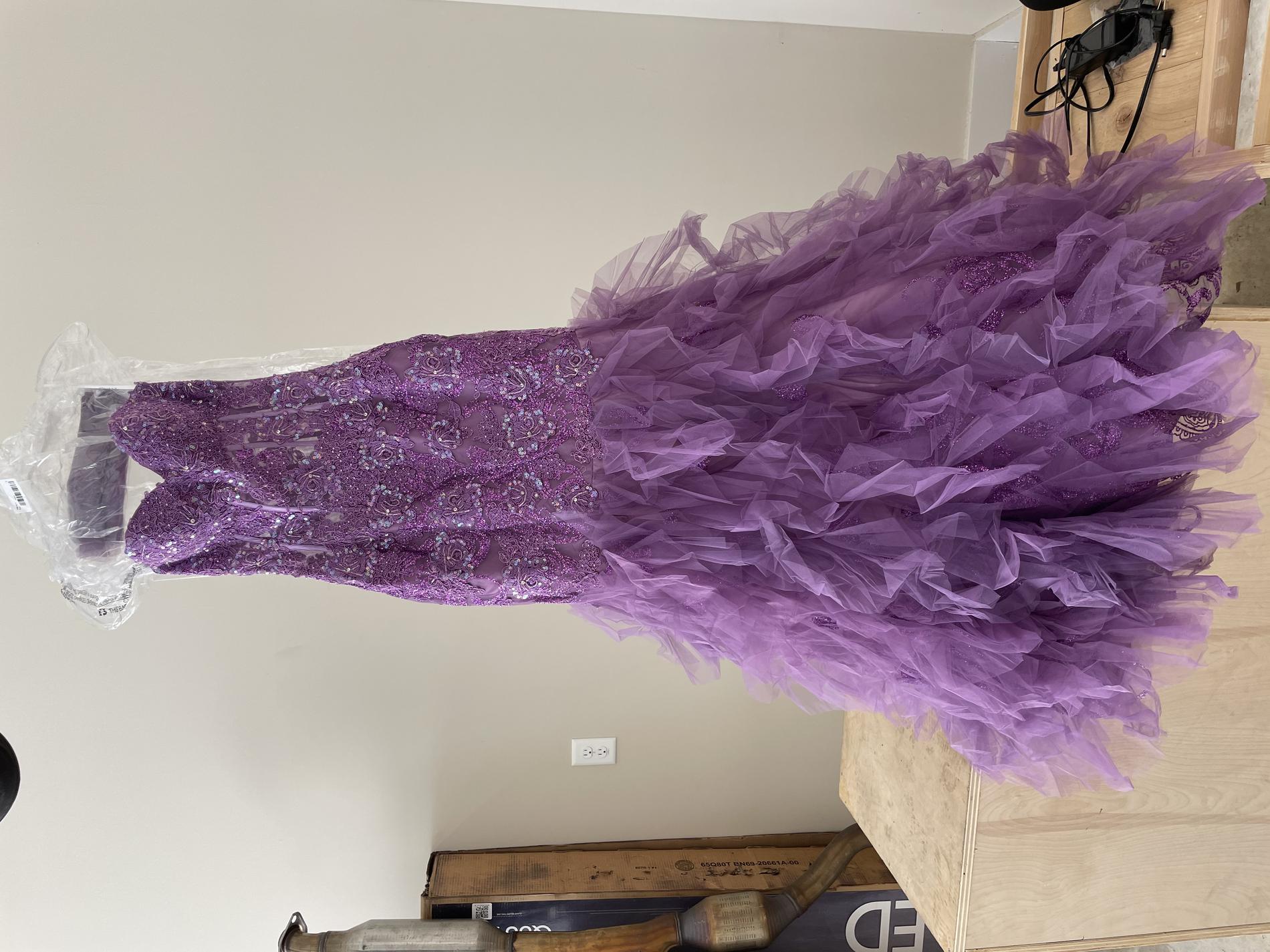 Size 0 Pageant Lace Purple Mermaid Dress on Queenly
