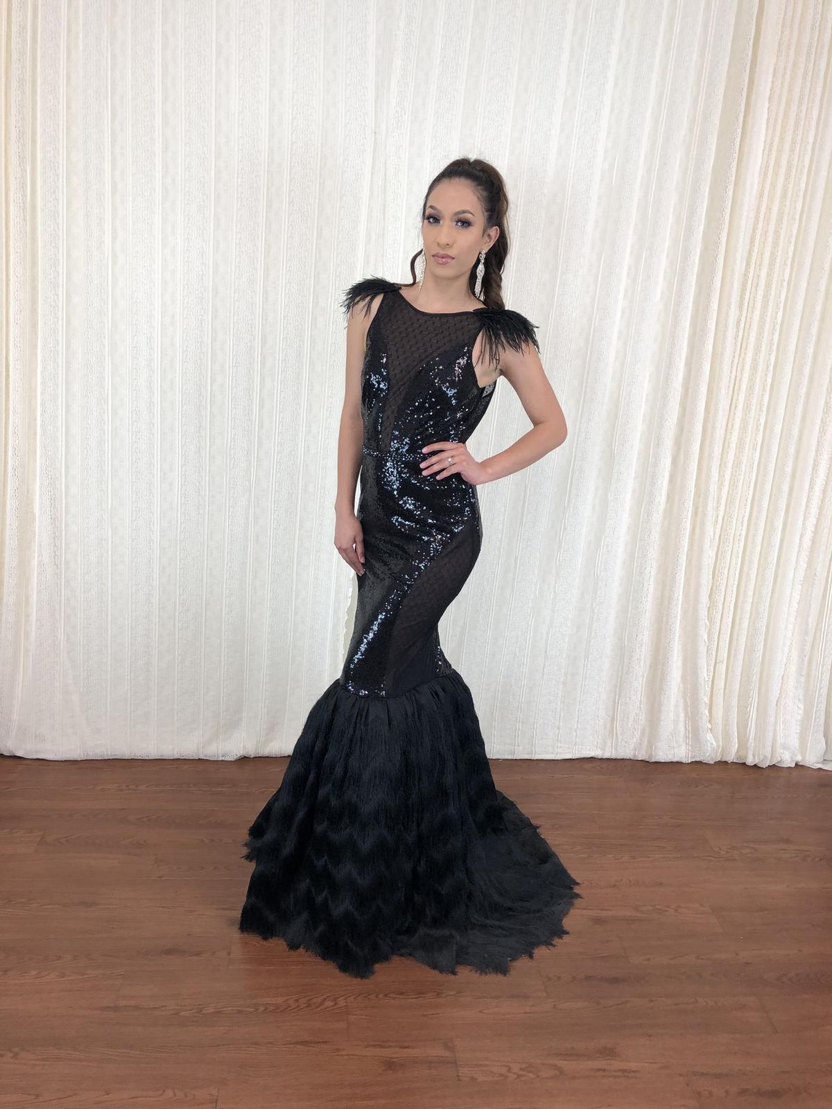 Larissa Couture LV Size 4 Prom Plunge Sheer Black Mermaid Dress on Queenly