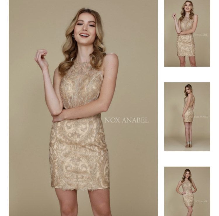 Size 14 Gold Cocktail Dress on Queenly