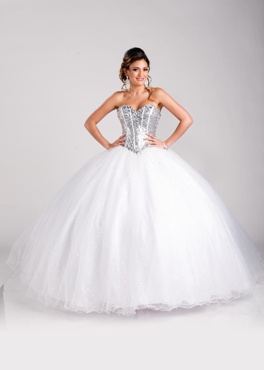 Style Q15272 Karishma Creations Size 0 Pageant Strapless Sequined White Ball Gown on Queenly