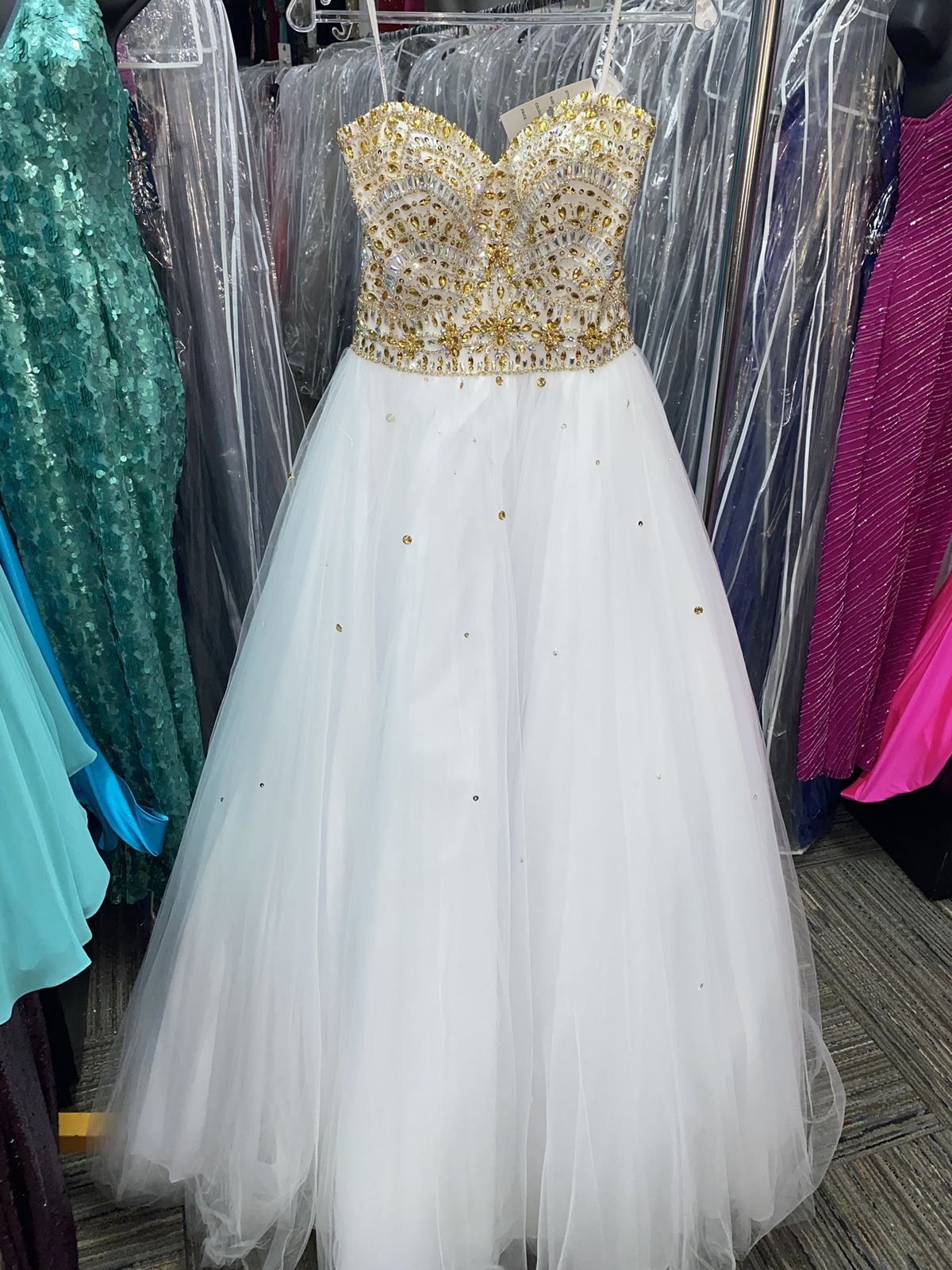 Style Q17003 Karishma Creations Size 6 Pageant Strapless Sequined White Ball Gown on Queenly