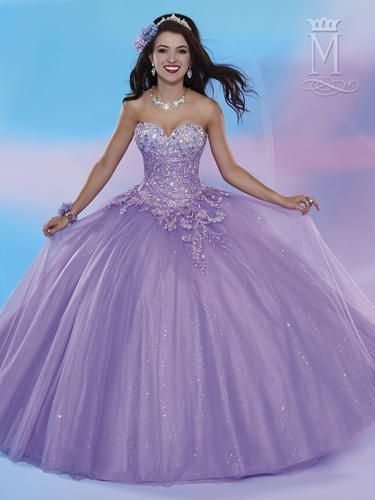 Style 4653 Mary's Size 6 Pageant Strapless Lace Purple Ball Gown on Queenly
