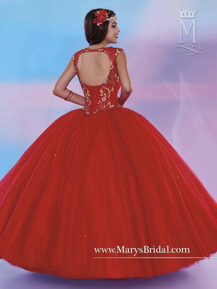 Style 4656 Mary's Size 2 Pageant Sequined Red Ball Gown on Queenly