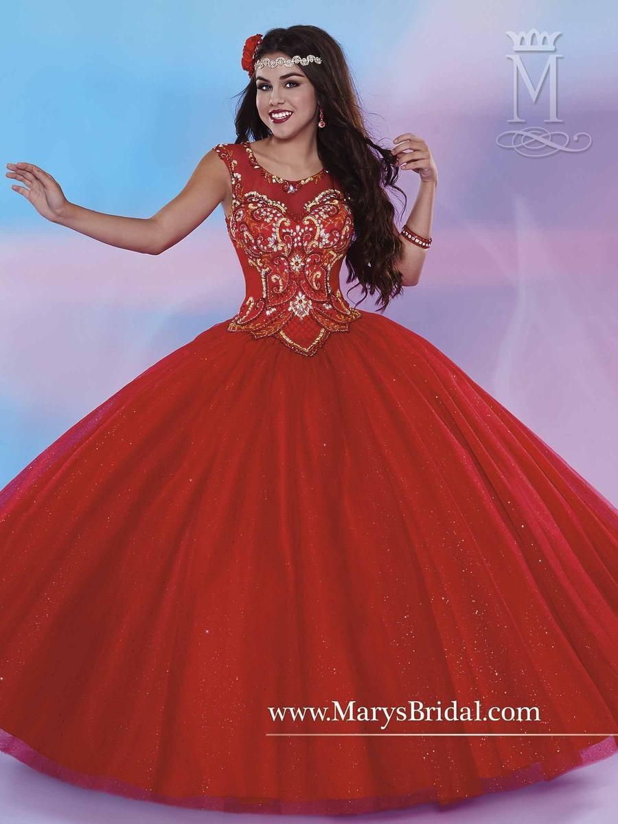 Style 4656 Mary's Size 2 Pageant Sequined Red Ball Gown on Queenly