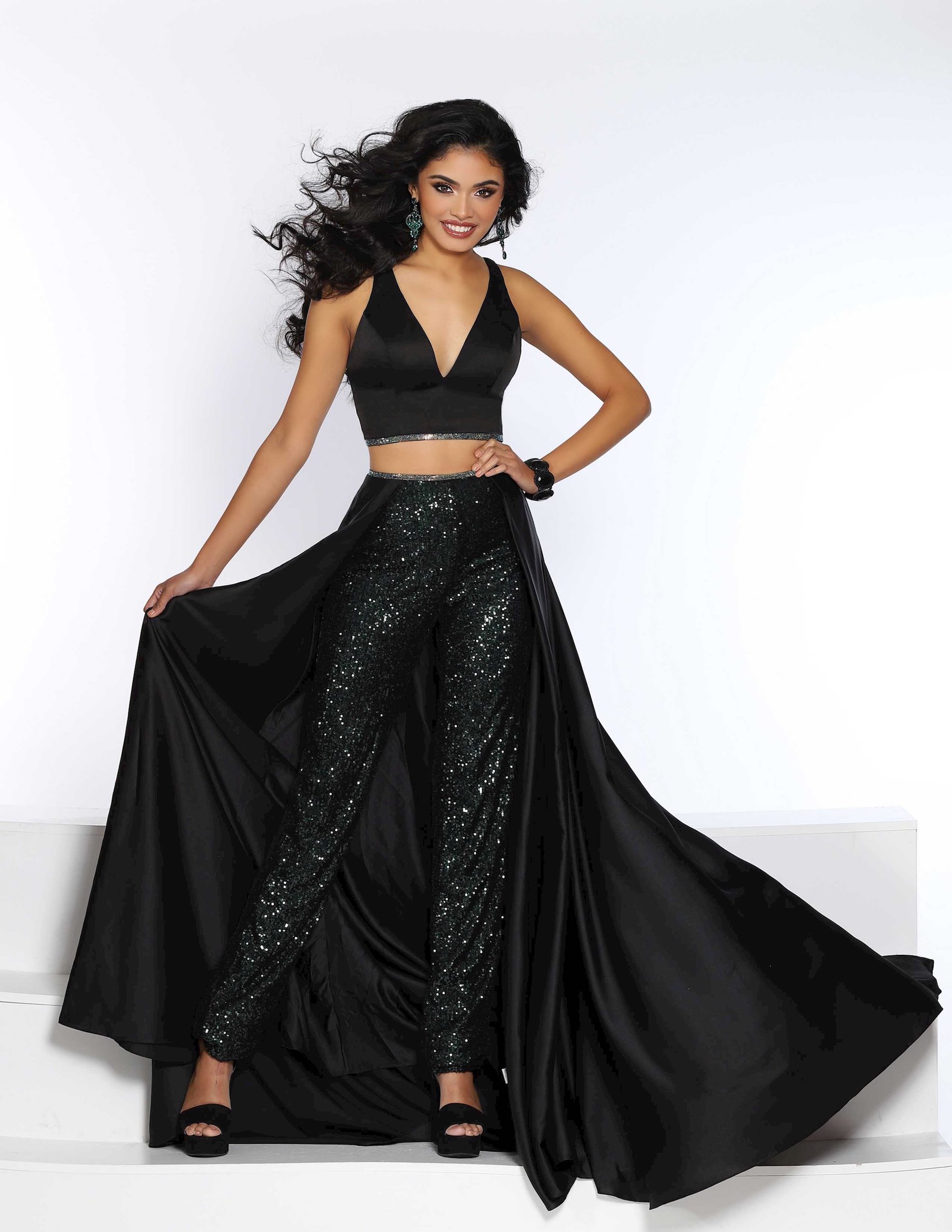 Style 20079 2Cute Prom Black Size 14 Pageant Holiday Tall Height Jumpsuit Dress on Queenly