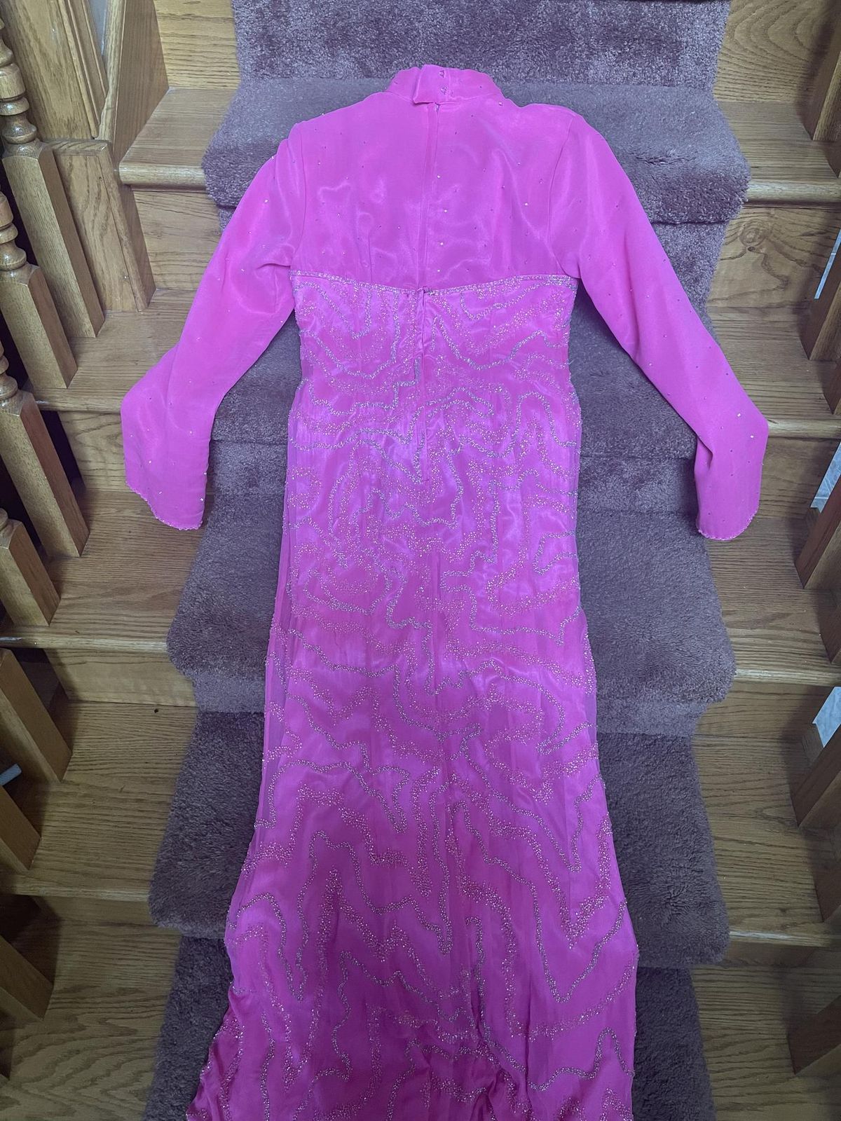 Size 6 Prom Long Sleeve Hot Pink Floor Length Maxi on Queenly
