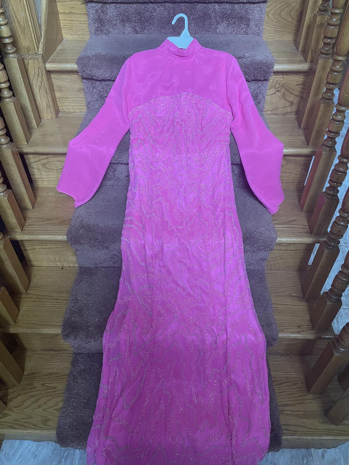 Size 6 Prom Long Sleeve Hot Pink Floor Length Maxi on Queenly