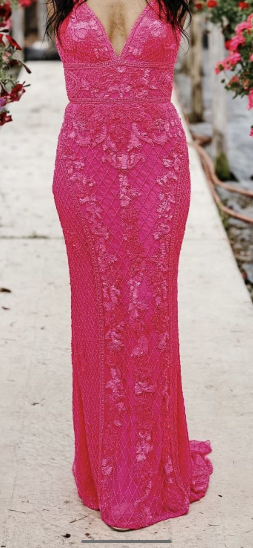 Sherri Hill Size 0 Prom Cap Sleeve Sequined Hot Pink Floor Length Maxi on Queenly
