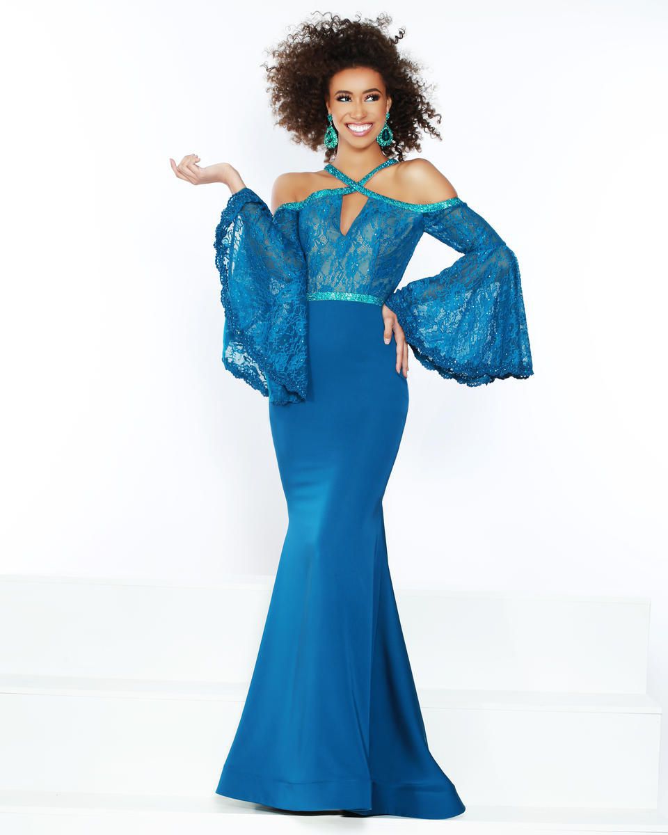 Style 91447 2Cute Prom Size 4 Prom Off The Shoulder Blue Mermaid Dress on Queenly