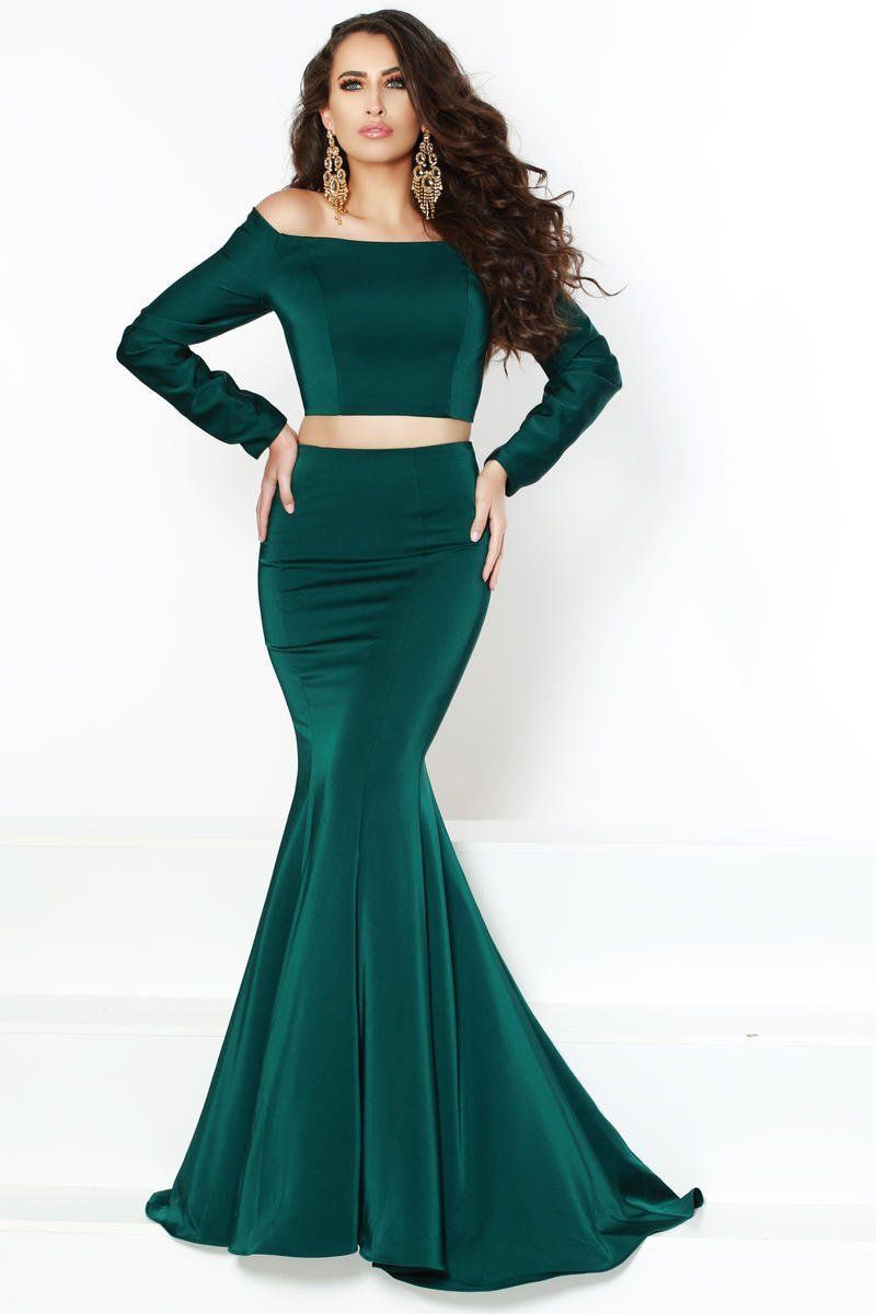 Style 81049 2Cute Prom Size 10 Prom Long Sleeve Emerald Green Mermaid Dress on Queenly