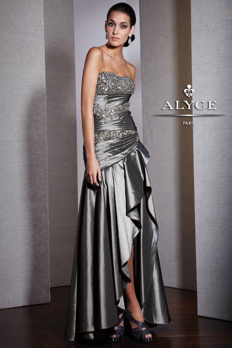 Style 5522 Alyce Paris Size 4 Prom Silver Side Slit Dress on Queenly