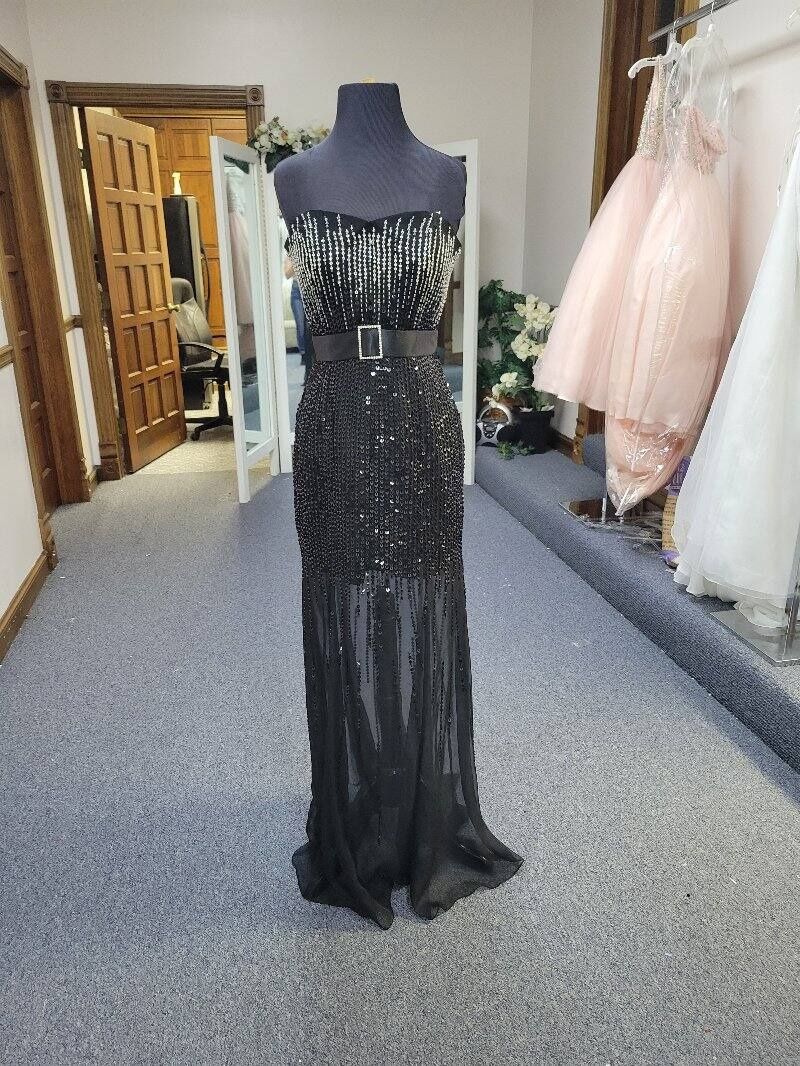 Style 6839 Alyce Paris Size 6 Prom Sequined Black Mermaid Dress on Queenly
