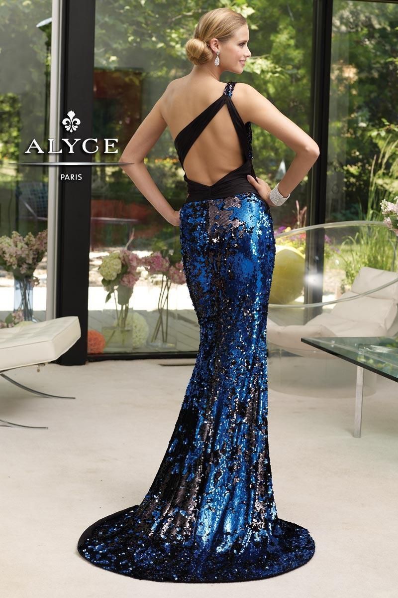 Style 6036 Alyce Paris Size 00 Prom One Shoulder Sequined Black Mermaid Dress on Queenly