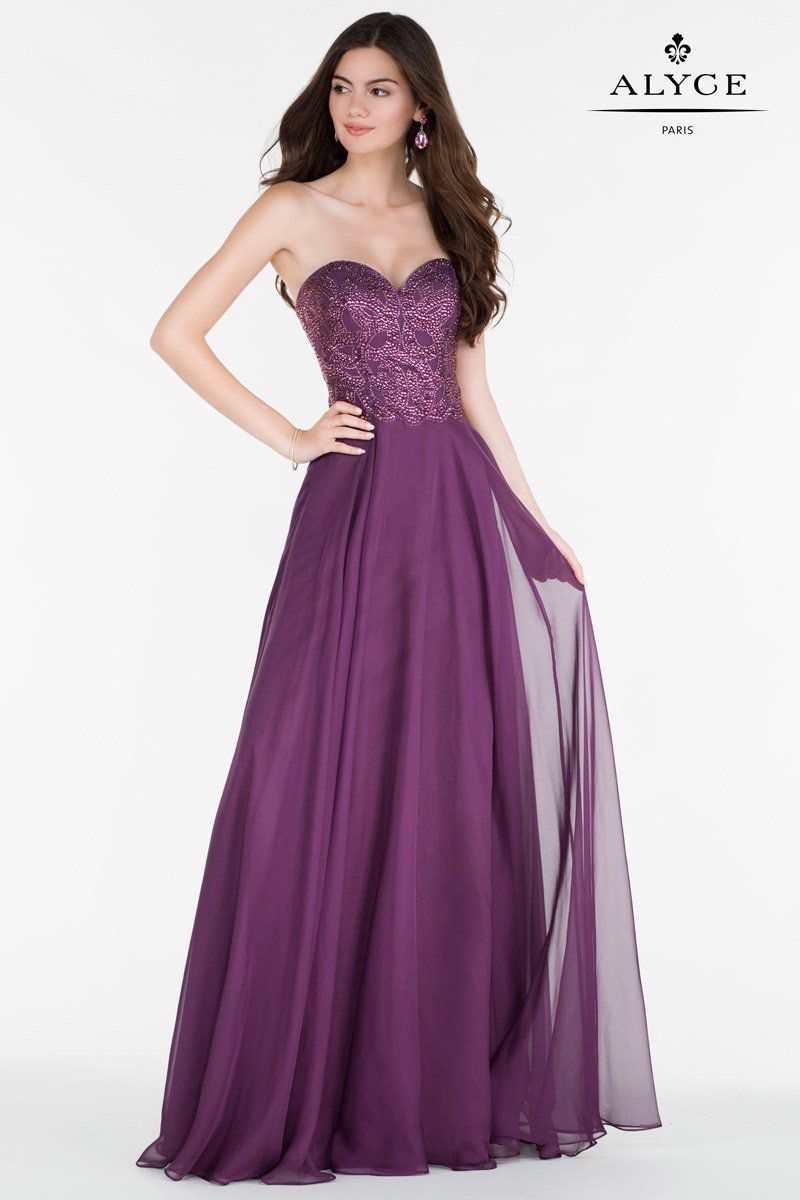 Style 6684 Alyce Paris Size 10 Bridesmaid Strapless Purple A-line Dress on Queenly