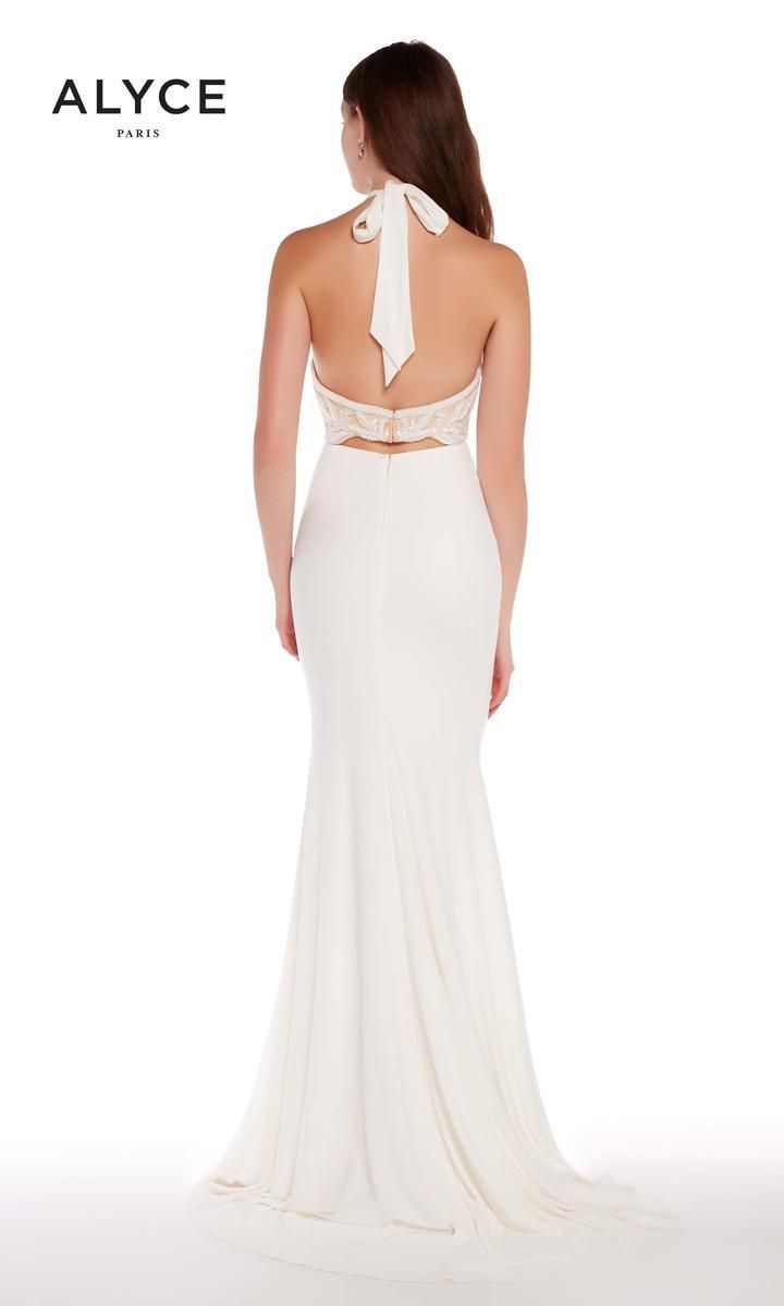 Style 60021 Alyce Paris Size 6 Prom Halter White Floor Length Maxi on Queenly